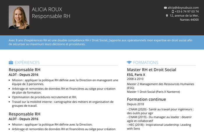 Exemple de texte de présentation sur un CV