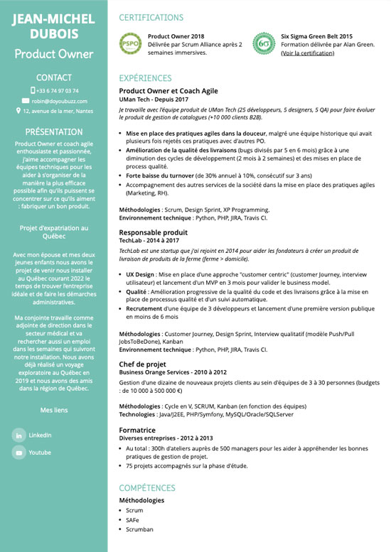 Exemple de CV Canada