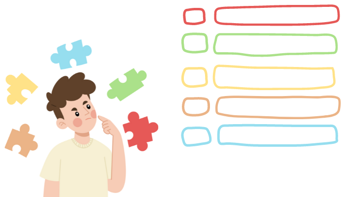 personnage qui réfléchit et visualise un tableau organisationnel